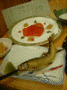 天城荘の夕食(3)/スモークサーモンのバルサミコソースに鮎塩焼き
