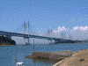 与島フィッシャーマンズワーフから眺める岩黒島橋，櫃石島橋