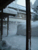 吹雪で迎えた蔦温泉の朝(2)/屋根から雪が落ちてきています