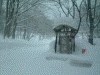 雪に埋もれた蔦温泉の案内