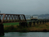 最上川橋梁を渡る山形鉄道 フラワー長井線のレールバス(2)