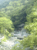 宝川温泉：川沿いの建物の下に露天風呂がある