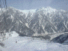 立山ロープウェイ：下るロープウェイと後立山連峰(赤沢岳，スバリ岳，針ノ木岳)，黒部湖